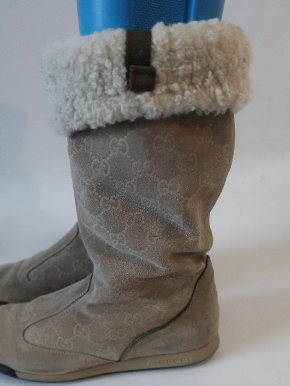Authentic Womens Gucci Beige 163482 Guccissima Suede Shearling Boots 38 US/8 - Picture 10 of 16